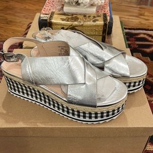 Zara silver and gingham platform espadrille